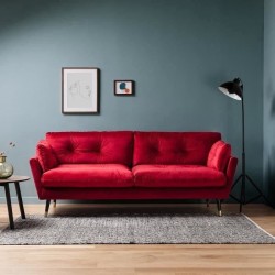 Canapé fixe 3 places - Velours rouge - Style contemporain - L 207 x P 93 x H 84cm - CALHERN