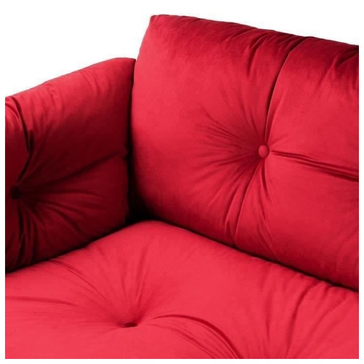 Canapé fixe 3 places - Velours rouge - Style contemporain - L 207 x P