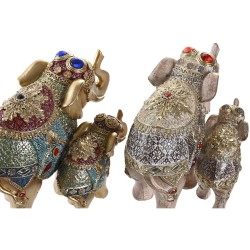 Figurine Décorative DKD Home Decor 18 x 11 x 14 cm Eléphant Beige Doré Colonial (2 Unités)