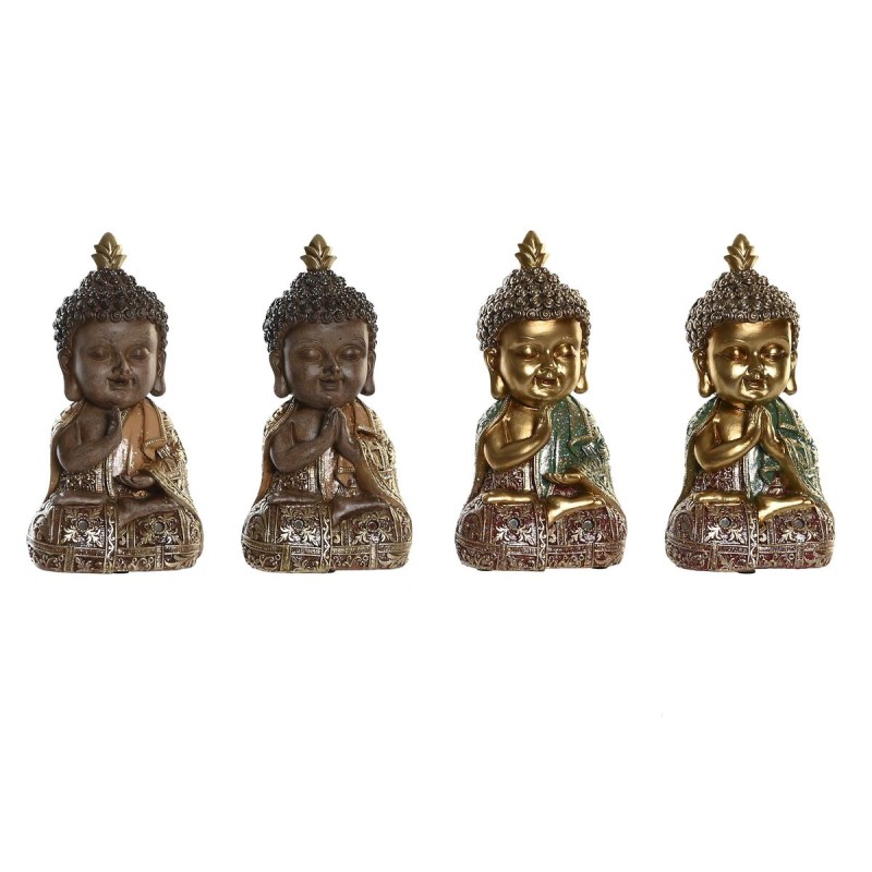 Figurine Décorative DKD Home Decor Beige Doré Buda Oriental 10,5 x 9 x 19,5 cm (4 Pièces)