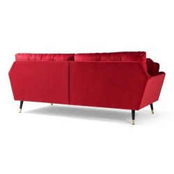 Canapé fixe 3 places - Velours rouge - Style contemporain - L 207 x P 93 x H 84cm - CALHERN