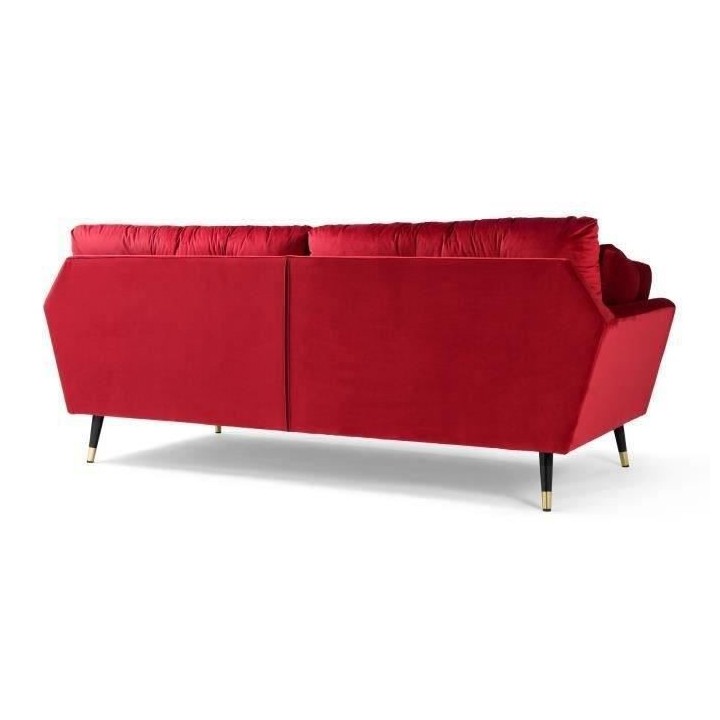 Canapé fixe 3 places - Velours rouge - Style contemporain - L 207 x P