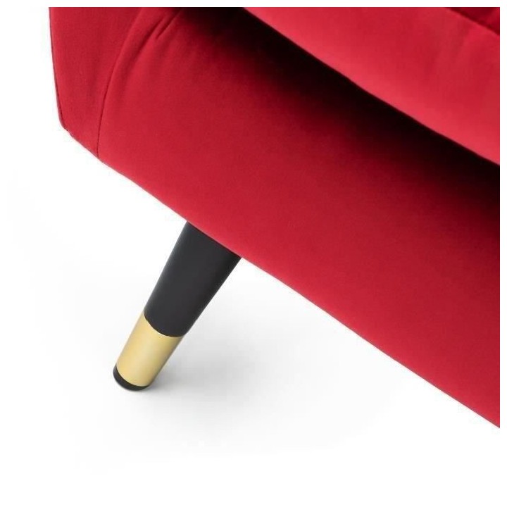 Canapé fixe 3 places - Velours rouge - Style contemporain - L 207 x P