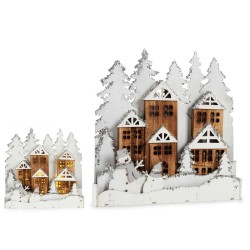 Figurine Décorative Lumière Noël ville 44 x 44,7 x 6 cm Bois Marron Blanc