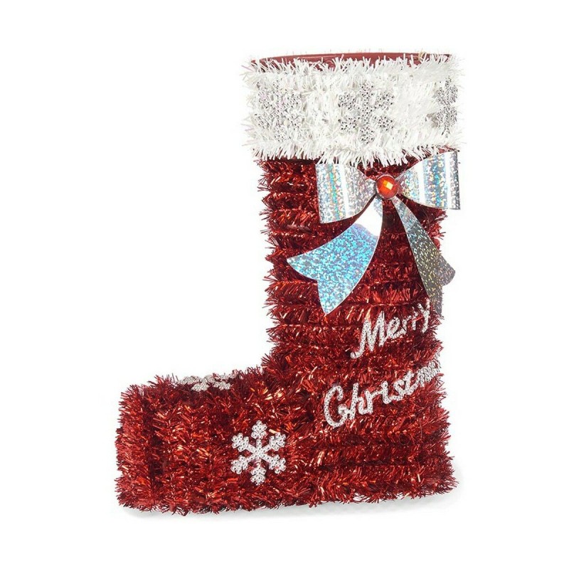 Chaussette de Noël guirlande 18 x 23 x 8 cm Rouge Blanc Plastique polypropylène