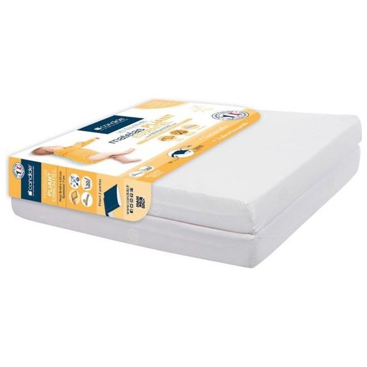 Matelas pliant CANDIDE 60x120 cm - Epaisseur 7 cm - Pliable en 2