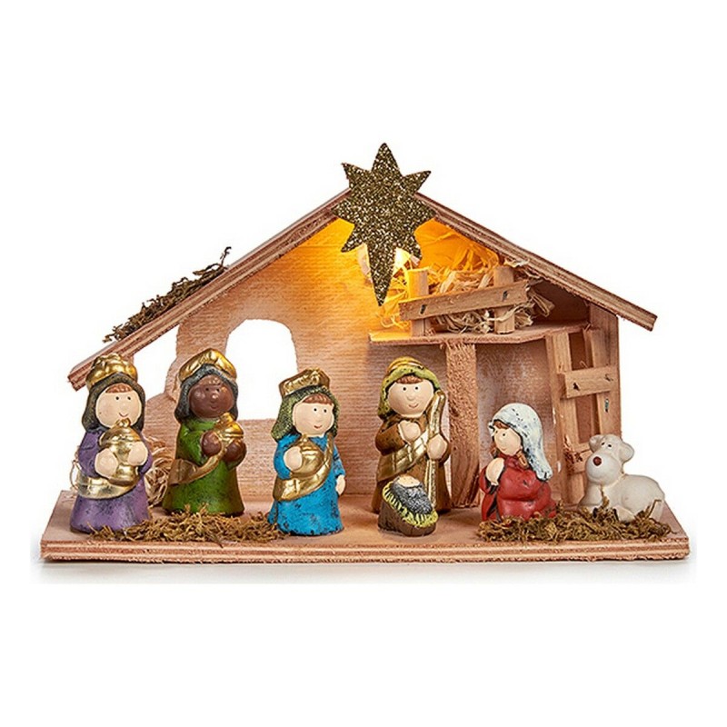 Crèche de Noël Lumière LED Céramique Bois Multicouleur 28 x 17 x 10 cm