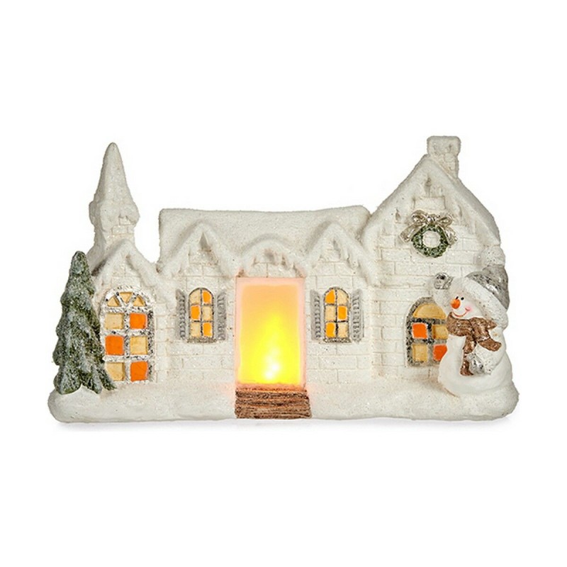 Figurine Décorative Noël Lumière LED Maison Blanc Polyrésine 13 x 26,5 x 43 cm