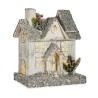 Figurine Décorative Noël Paillettes Lumière LED Maison 25,5 x 28 x 12,5 cm Gris Bois Blanc