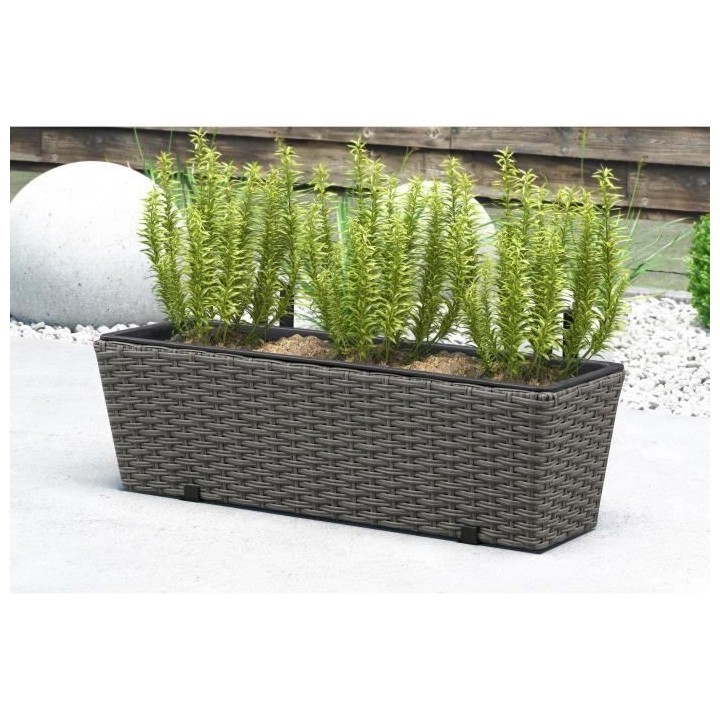 Balconniere en résine tressée avec suspensions - 60 x 19 x 18,5 cm -