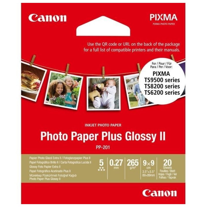CANON Papier photo 9x9cm PP-201 Glacé 265gr 20 feuilles