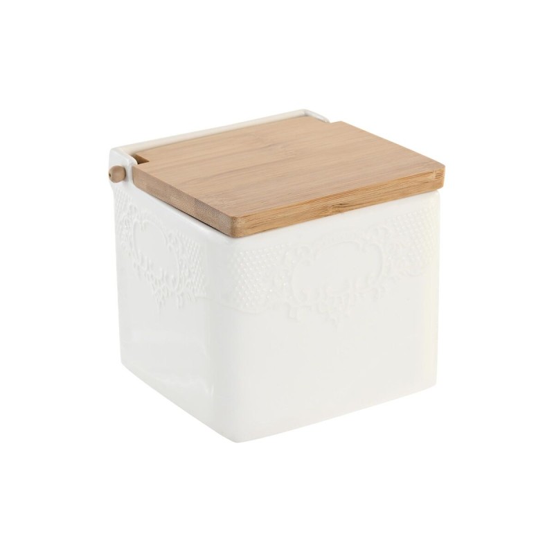 Salière avec couvercle DKD Home Decor 10,5 x 9 x 9 cm Naturel Porcelaine Blanc