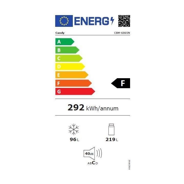 CANDY CBM-686SN - Réfrigérateur combiné 308L (219L+89L) - Froid sta