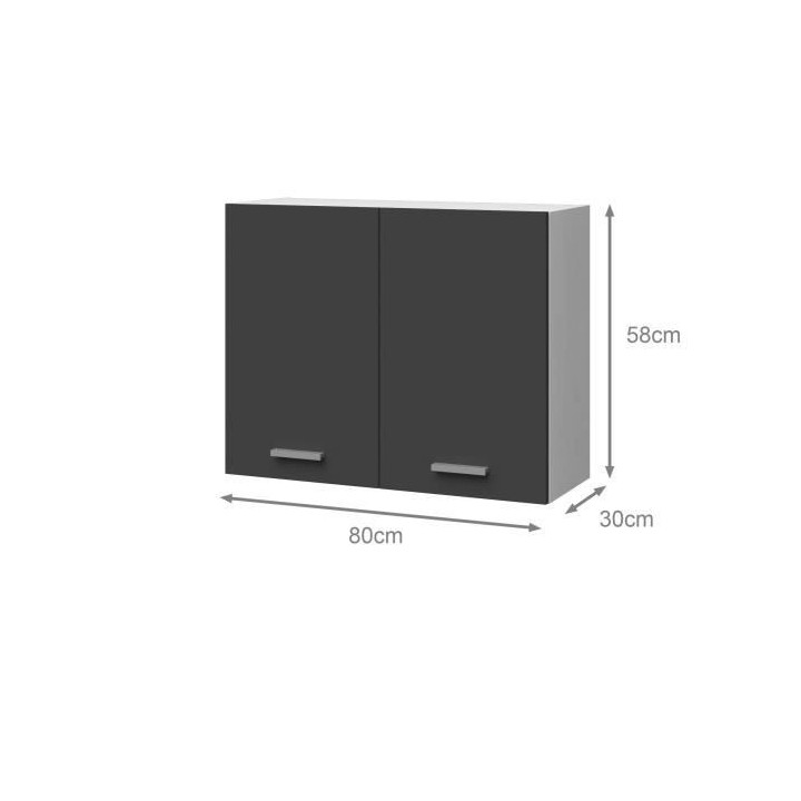 EXTRA - Meuble haut de cuisine 80cm 2 Portes - Gris Mat