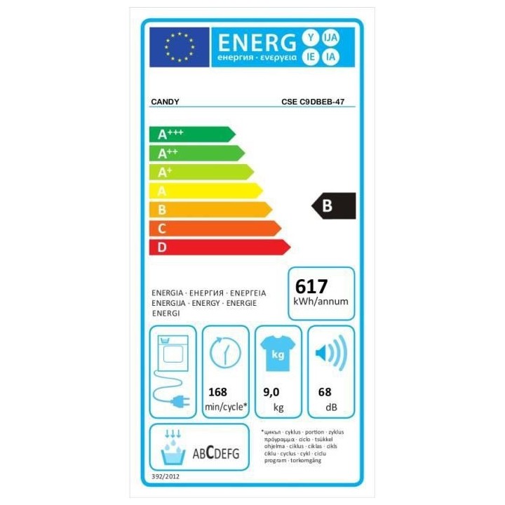 Seche-linge a condensation CANDY CSE C9DBEB-47 Smart - 9 kg - Moteur s