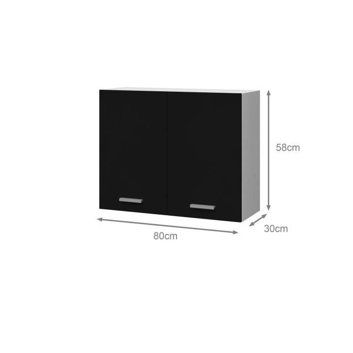 EXTRA - Meuble haut de cuisine 80cm 2 Portes - Noir Mat