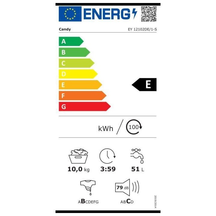 Lave-linge hublot CANDY EY 12102DE/1-S - Moteur standard - 10 kg - L60