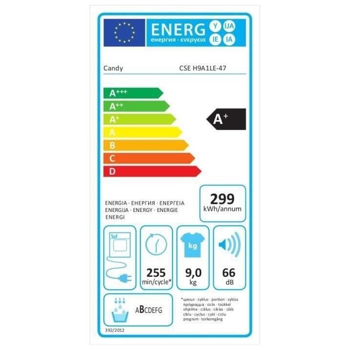 Seche-linge pompe a chaleur CANDY CSE H9A1LE-47 Smart - 9 kg - Classe