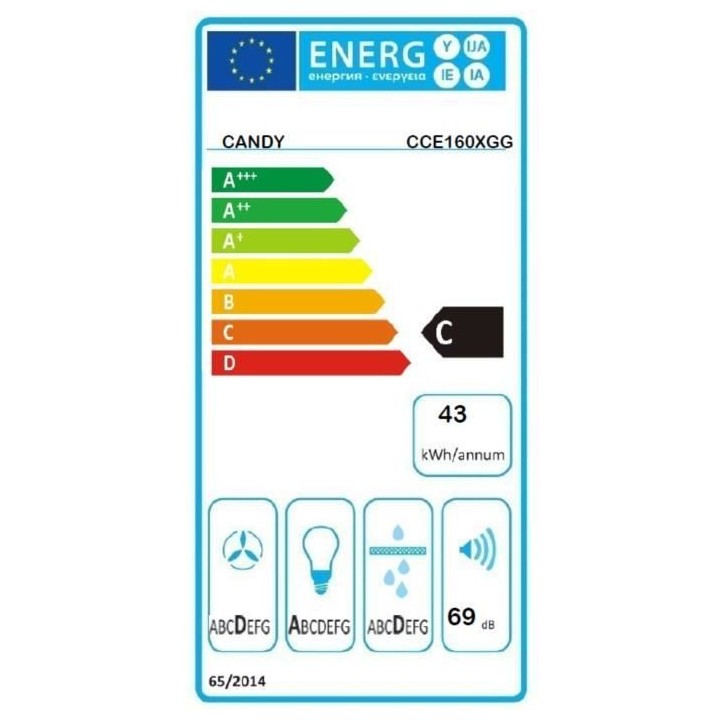 Hotte décorative CANDY CCE160XGG - 415m3/h