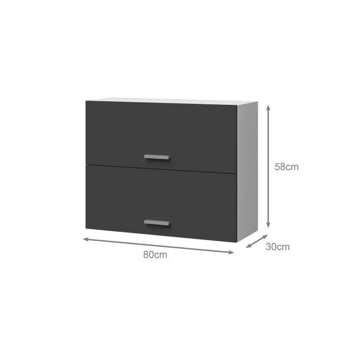 EXTRA - Meuble haut de cuisine 80cm 2 Portes a projection - Gris Mat