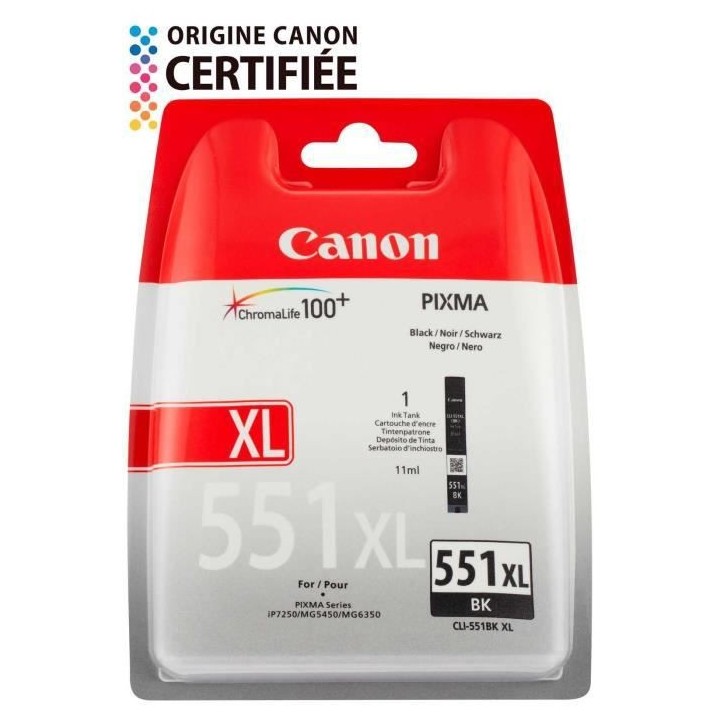 CANON Pack de 1 cartouche d'encre - CLI-551XLBKBL - Noir - 5530 pages