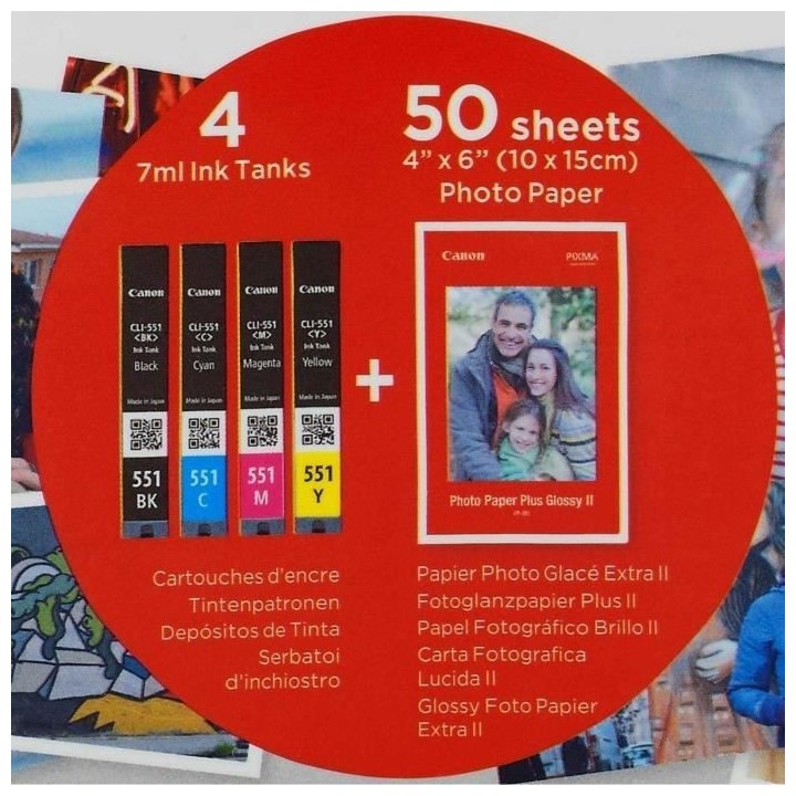 CANON Cartouche jet d'encre CLI-551 - Noir, Cyan, Jaune, Magenta - Jet