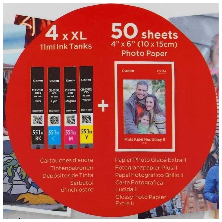 CANON Pack de 4 cartouches CLI-551 XL grande capacité Noir/Cyan/Magen