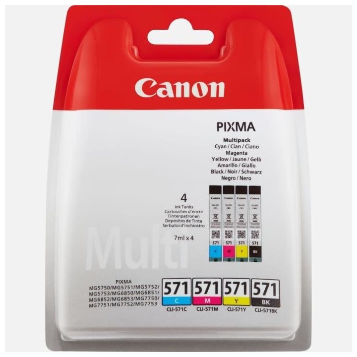 CANON Pack de 4 cartouches d'encre CLI-571 Noir/Cyan/Magenta/Jaune