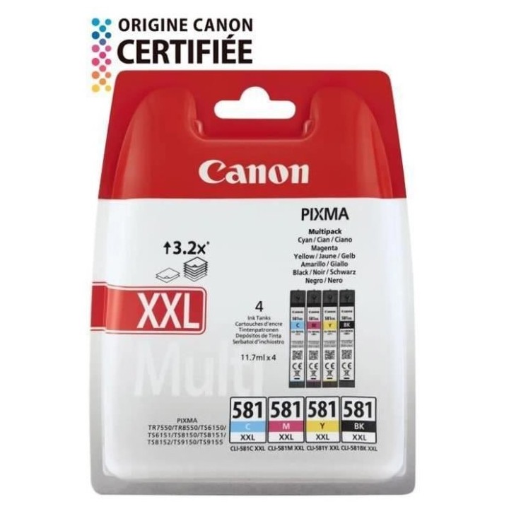 CANON Pack de 4 cartouches d'encre CLI-581 XXL tres grande capacité N