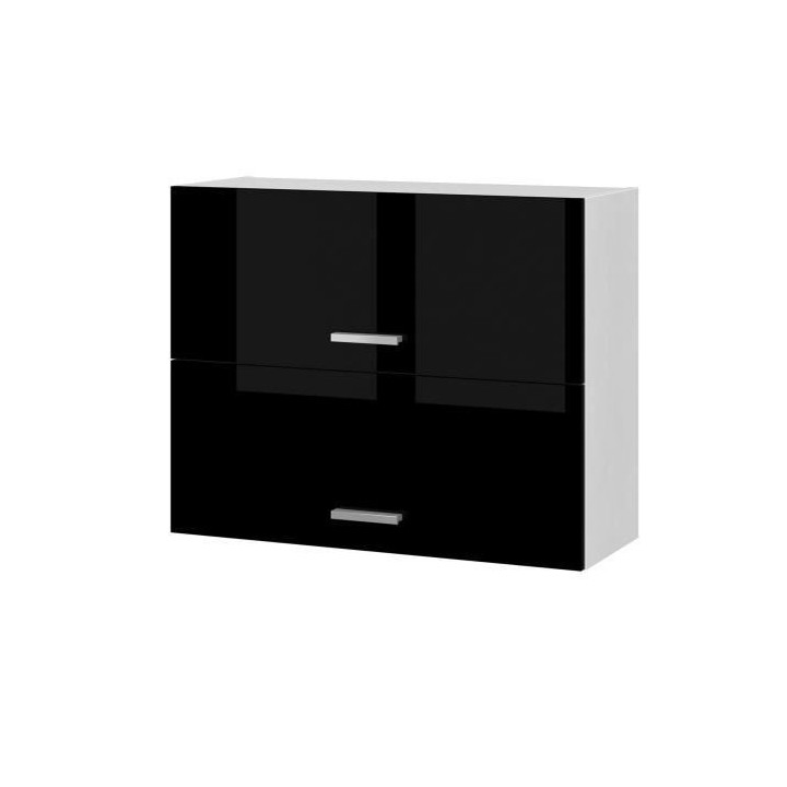 EXTRA - Meuble haut de cuisine L 80cm 2 Portes a projection - Noir Laq