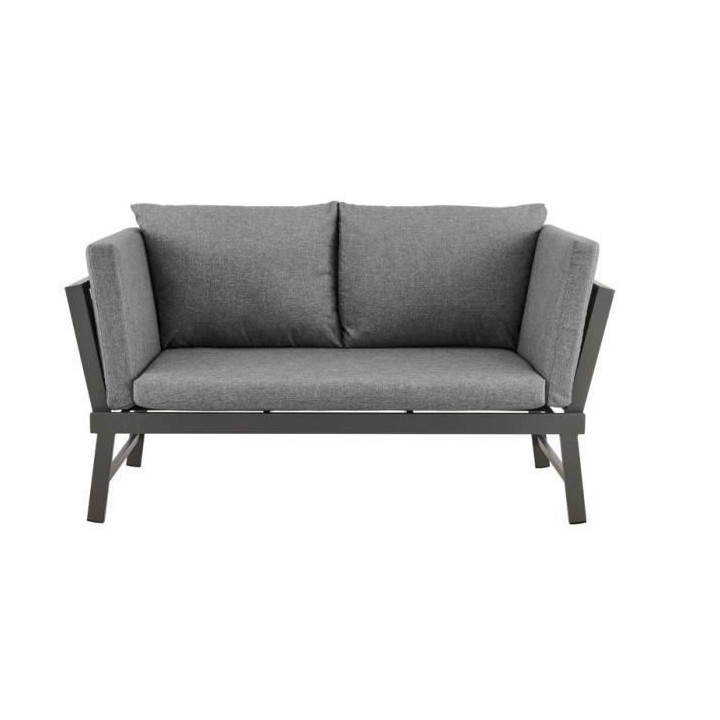 Banquette multifonctions en alumium avec coussins - 2 personnes - Gris