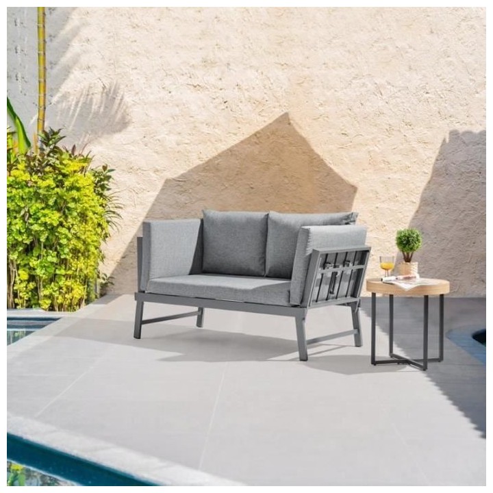 Banquette multifonctions en alumium avec coussins - 2 personnes - Gris