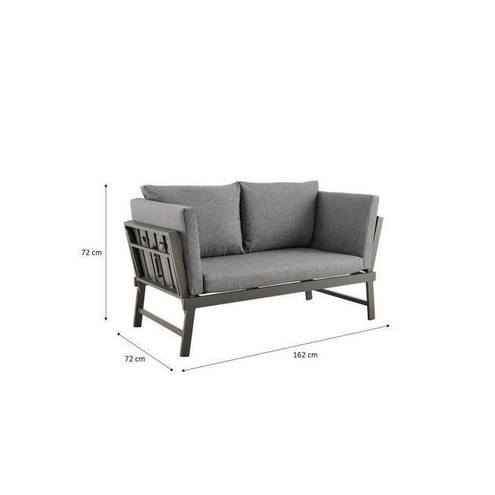 Banquette multifonctions en alumium avec coussins - 2 personnes - Gris