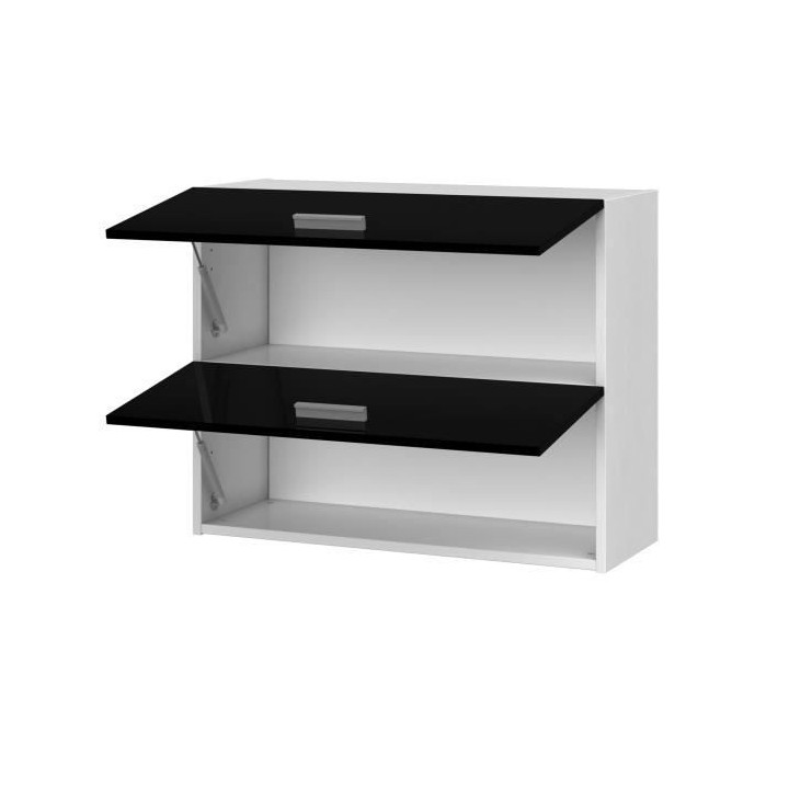 EXTRA - Meuble haut de cuisine L 80cm 2 Portes a projection - Noir Laq
