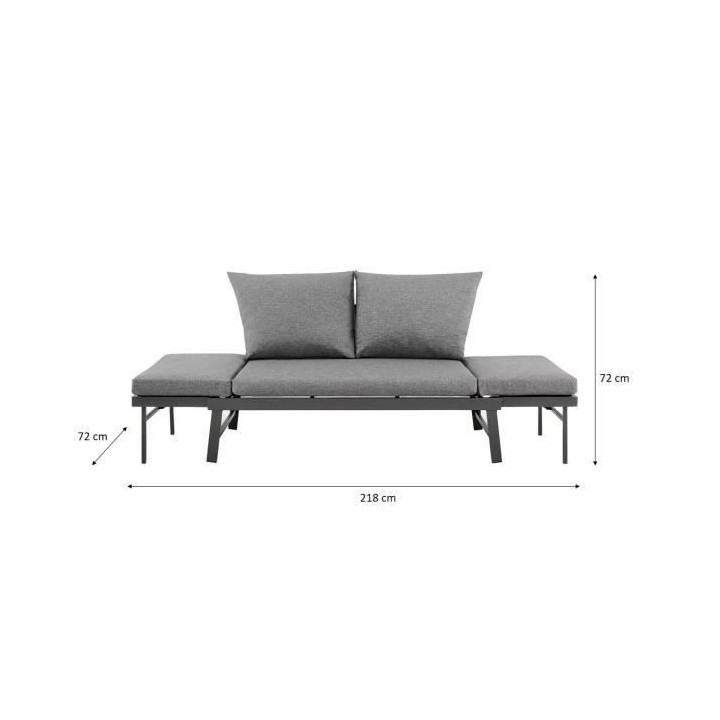 Banquette multifonctions en alumium avec coussins - 2 personnes - Gris
