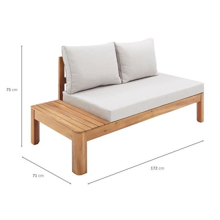 Banquette de jardin en bois d'acacia FSC - 2 personnes - Avec coussins