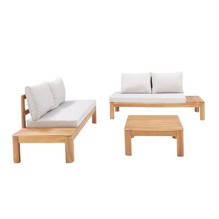 Banquette de jardin en bois d'acacia FSC - 2 personnes - Avec coussins
