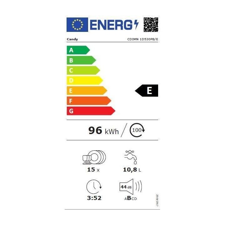 Lave-vaisselle encastrable CANDY CDIMN1D530PB/E - 15 couverts - Induct