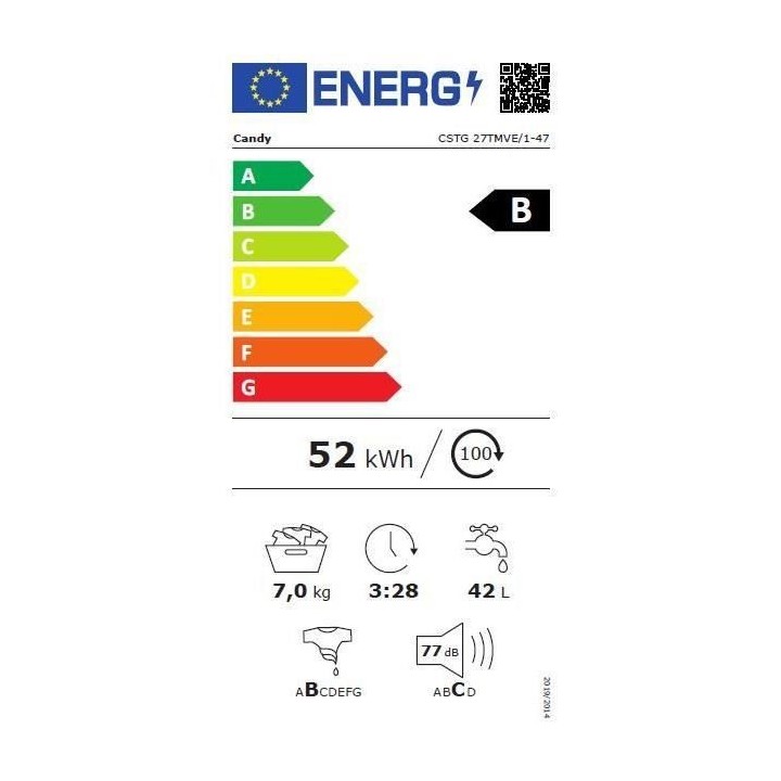 Lave-linge top CANDY CSTG27TMVE/1-47 - 7 kg - Induction - 1200 trs/min