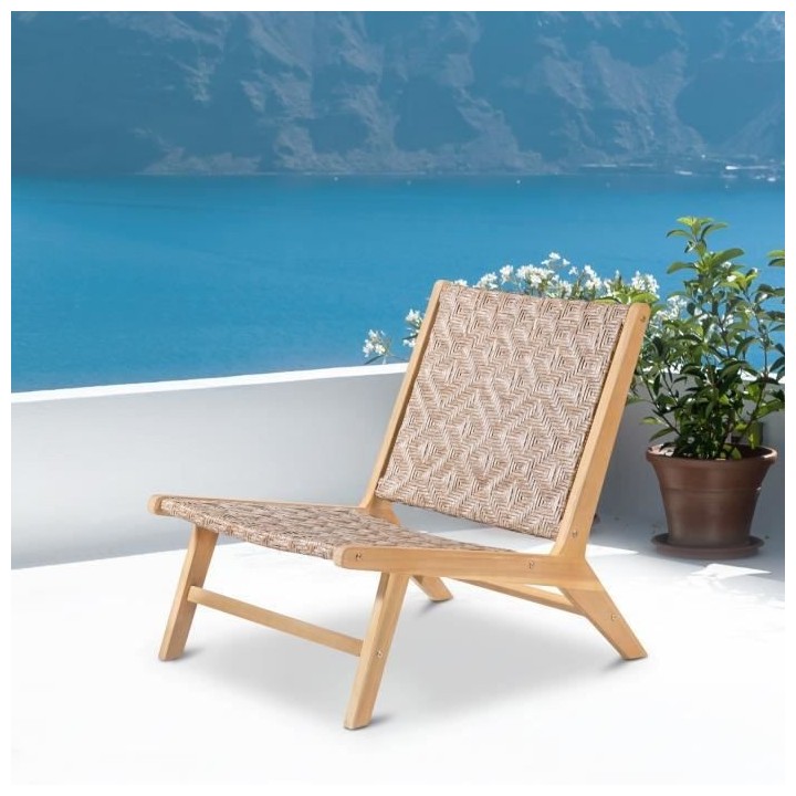 Fauteuil bas en bois d'Acacia FSC - 1 personne - CANCUN - Gris