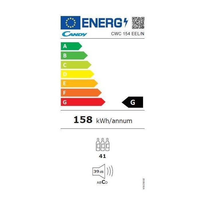 CANDY CWC 154 EEL/N - Cave a Vin de service WIFI - 41 bouteilles 121L