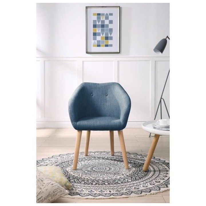 Fauteuil CANDY - Tissu polyester bleu - Scandinave - L 42 x P 60 x H 7