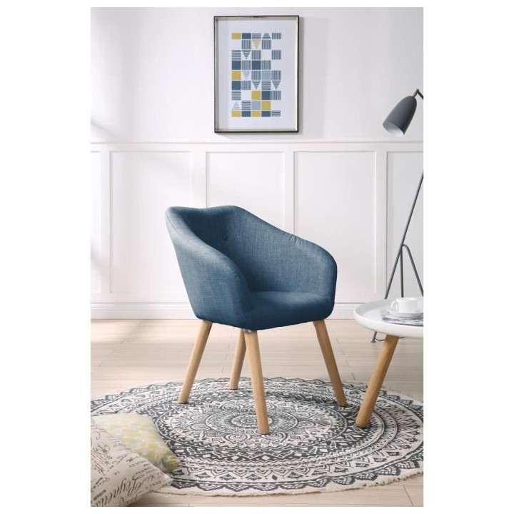 Fauteuil CANDY - Tissu polyester bleu - Scandinave - L 42 x P 60 x H 7