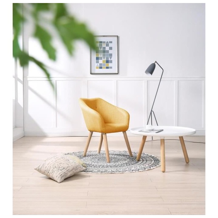 Fauteuil CANDY - Tissu polyester moutarde - Scandinave - L 42 x P 60 x