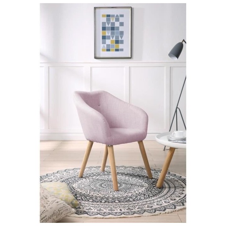 Fauteuil CANDY - Tissu polyester rose poudré - Scandinave - L 42 x P