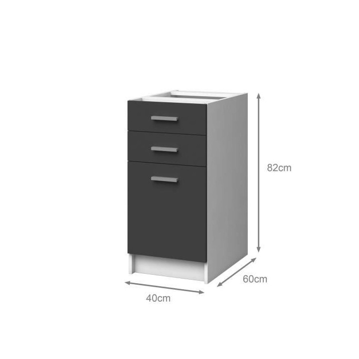 EXTRA - Meuble bas de cuisine 40cm 2 Tiroirs - Gris Mat