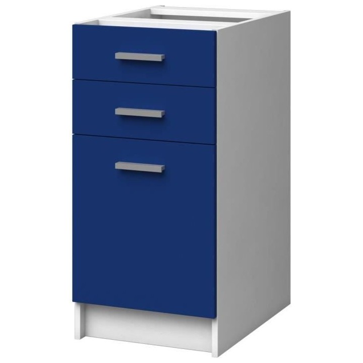 EXTRA - Meuble bas de cuisine 40cm 2 Tiroirs - Bleu Mat