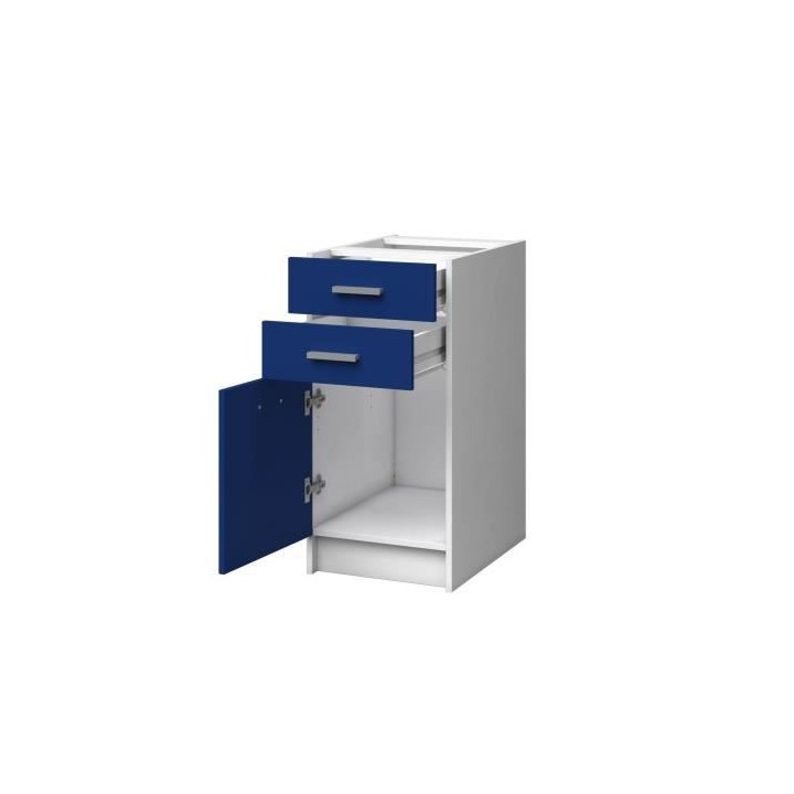 EXTRA - Meuble bas de cuisine 40cm 2 Tiroirs - Bleu Mat
