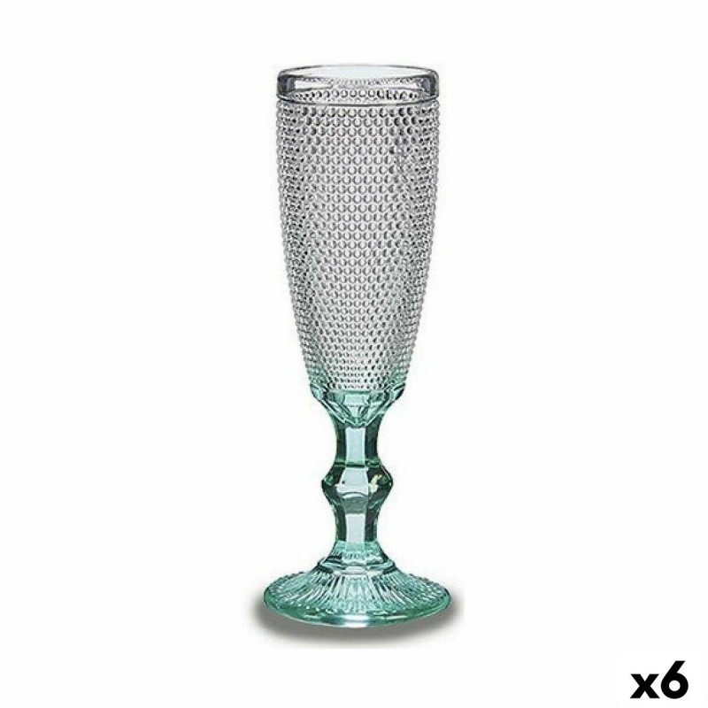 Coupe de champagne Points Transparent Turquoise verre 6 Unités (185 ml)