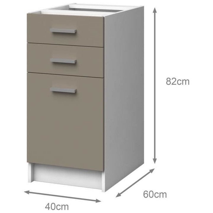 EXTRA Meuble bas de cuisine - 1 Porte et 2 Tiroirs - L 40 x P 60 x H 8